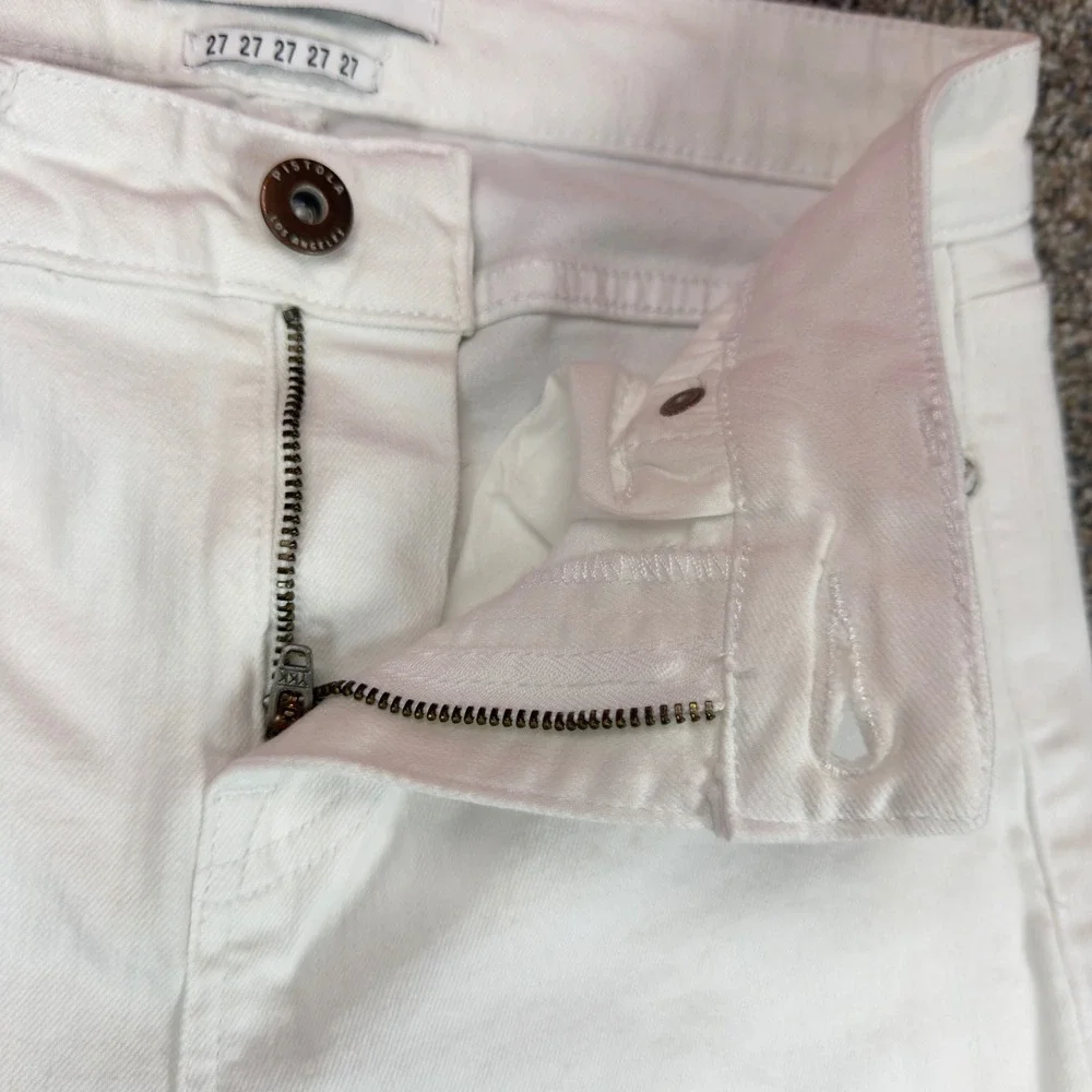 Pistola P6907FTN-SLO Flare Jeans Womens 27 White Ruffle Frayed Hem Y2K Boho